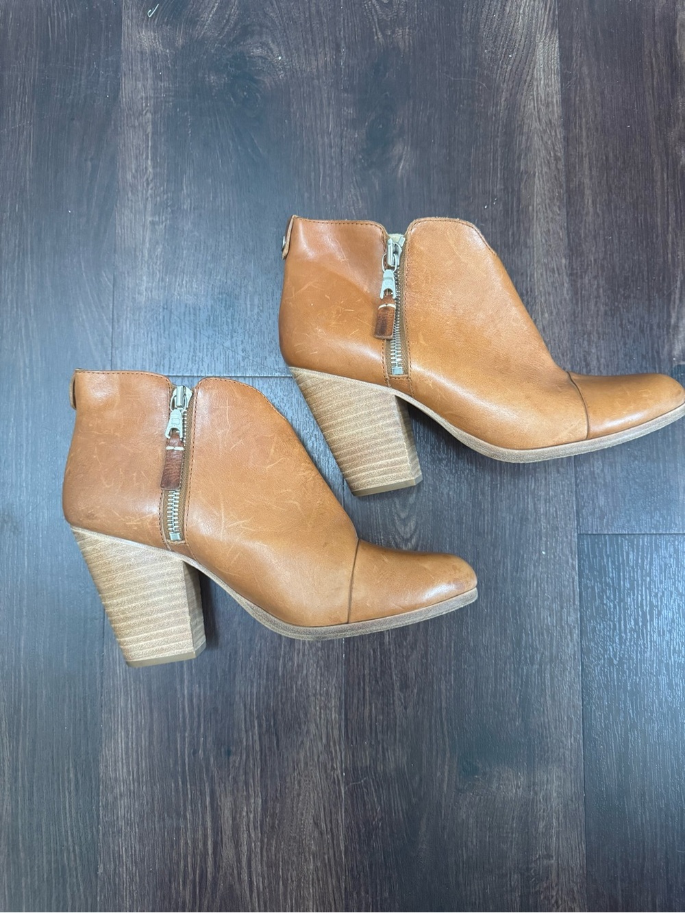 rag & bone Margot Tan Leather Zip Block Heel Ankle Booties Sz 37.5